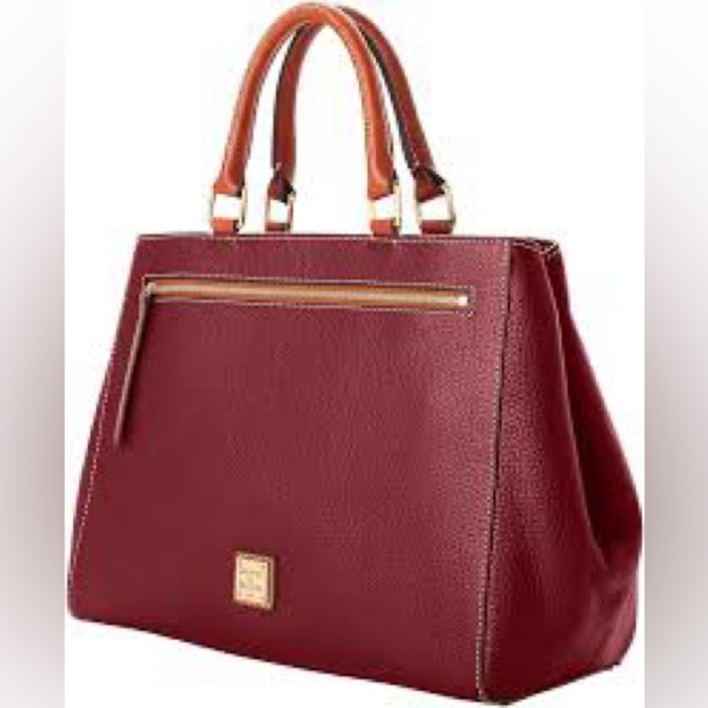 Dooney & Bourke zip satchel wine color Italian pebble grain leather RETAIL $498.